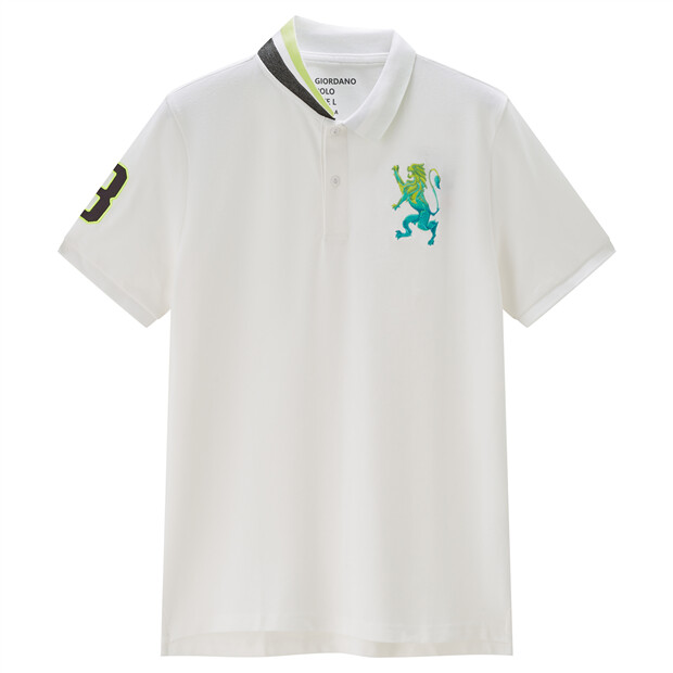 3D Lion Embroidery Short-sleeve Polo Shirt | GIORDANO Online Store | Poloshirts