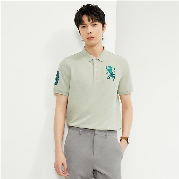 3D Lion Embroidery Short-sleeve Polo Shirt | GIORDANO Online Store