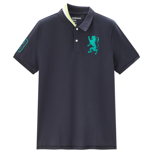 3D Lion Embroidery Online Shirt Short-sleeve GIORDANO | Store Polo