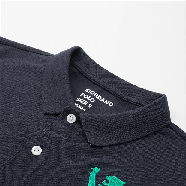 3D Lion Embroidery Short-sleeve Polo Online | Store GIORDANO Shirt