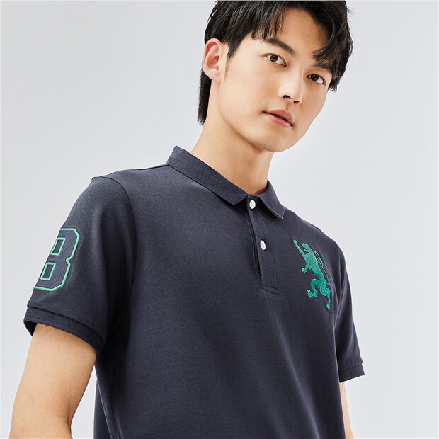 3D Lion Embroidery Short-sleeve Polo Shirt