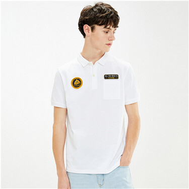 Embroidered badge stretchy pique polo shirt