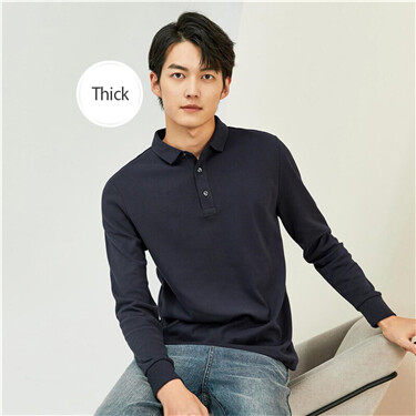 Thick sanded long-sleeve polo shirt