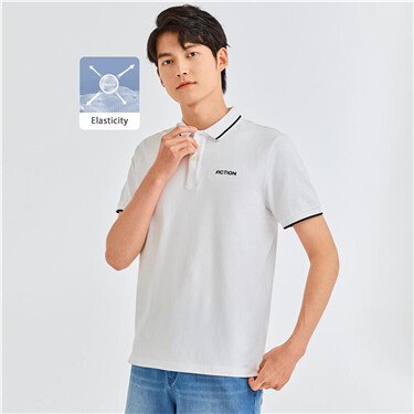 Letter embroidery stretchy pique polo shirt