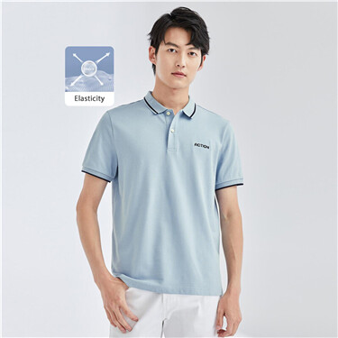 Letter embroidery stretchy pique polo shirt