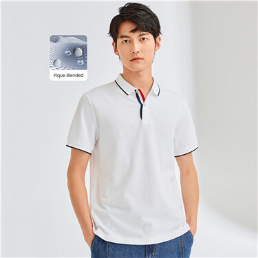 【Online Exclusive】Contrast color short sleeve pique polo shirt