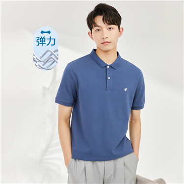 青蛙刺绣提花领针织弹力珠地布短袖POLO