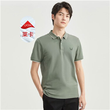 Wheat embroidery short sleeve stretch polo shirt