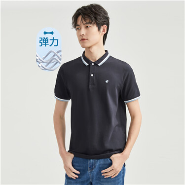 Frog embroidery stretch short sleeve polo shirt