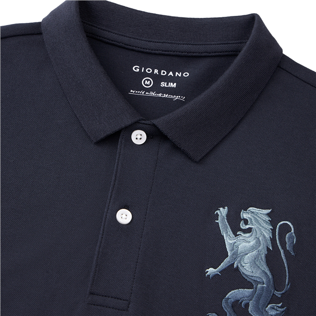 Men's Lycra Pique Embroidery Polo (3D Lion) | GIORDANO