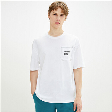 Embroidery pockets roundneck short-sleeve tee