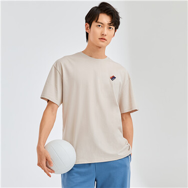 Embroidery pockets roundneck short-sleeve tee
