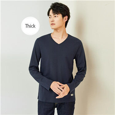 Thick sanded v-neck long-sleeve tee
