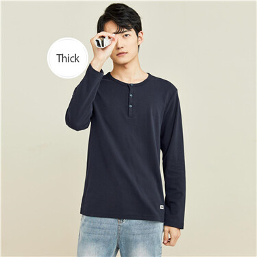 Thick sanded henley neck long-sleeve tee