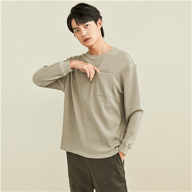 Thick Waffle patch pocket long-sleeve tee