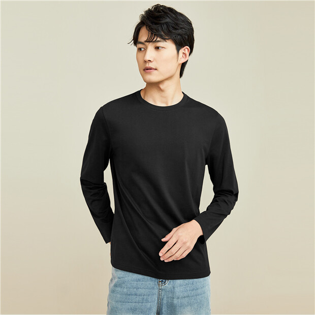 Solid color crewneck long-sleeve tee | GIORDANO Online Store