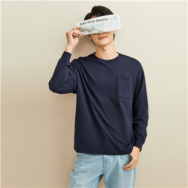 Patch pocket dropped-shoulder long-sleeve tee