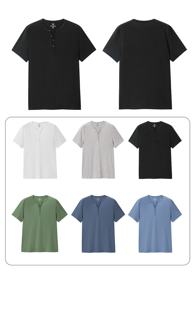 Henley-neck solid color short sleeve tee | GIORDANO Online Store