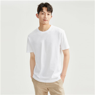 纯棉针织纯色圆领短袖T恤
