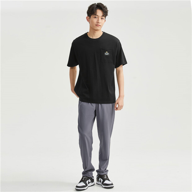 Bear embroidery pocket short sleeve cotton tee | GIORDANO