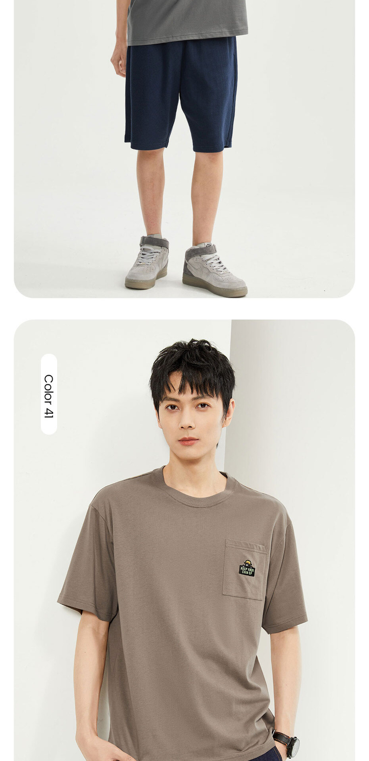 Bear embroidery pocket short sleeve cotton tee | GIORDANO