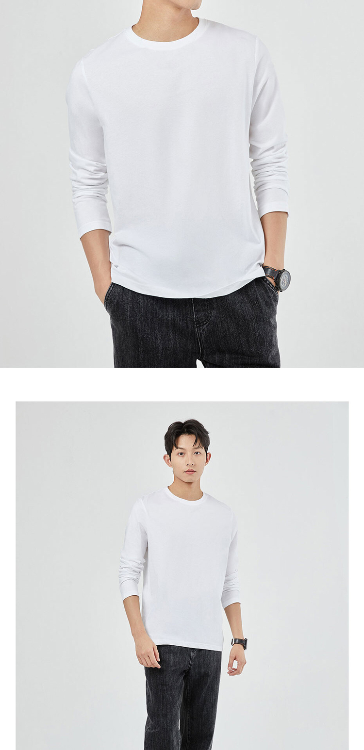 Solid color crewneck long sleeve cotton tee | GIORDANO