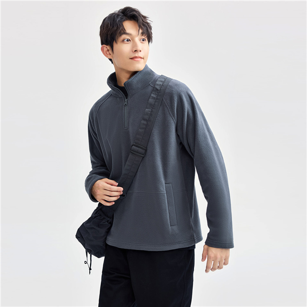 Polar fleece stand collar raglan sleeve sweatshirt