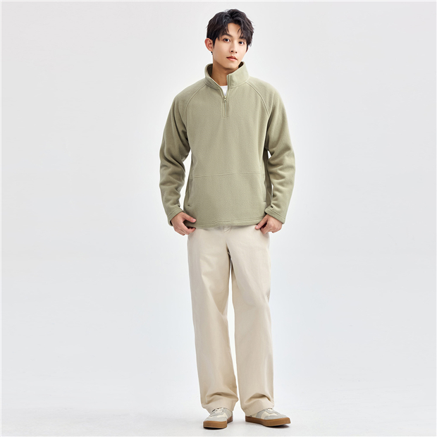 Polar fleece stand collar raglan sleeve sweatshirt