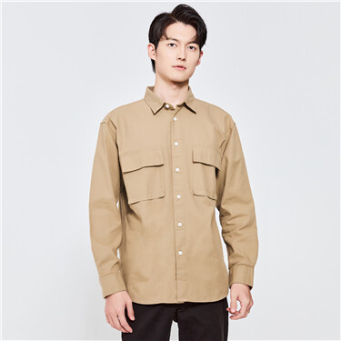 Solid color long sleeve pockets cargo shirt