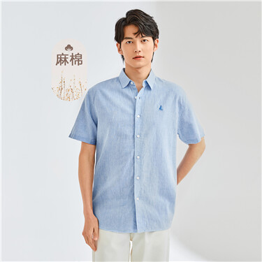 Linen cotton embroidery short sleeve shirt