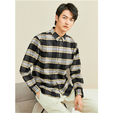 Thick flannel plaid long-sleeve shirt