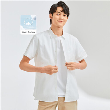 Linen cotton patch pocket short sleeve shirt