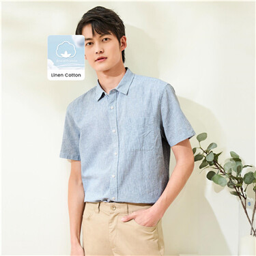 Linen cotton patch pocket short sleeve shirt