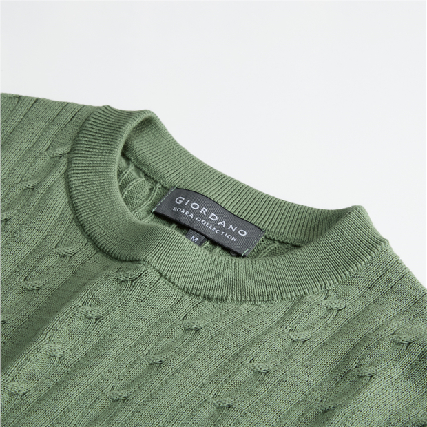 Crewneck short sleeve cable knit sweater | GIORDANO Online Store