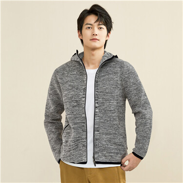 Open placket knitted hooded jacket
