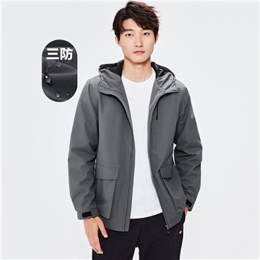 Dropped-shoulder multi-pocket hooded jacket
