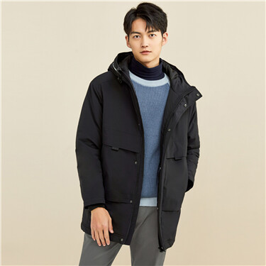 Mid-long contrast strap hooded coat