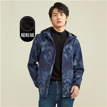 Polar fleece camouflage hooded jacket