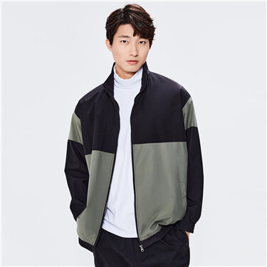 Color blocking stand collar jacket