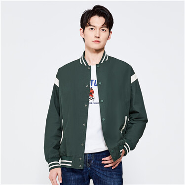 Color blocks stand collar loose bomber jacket
