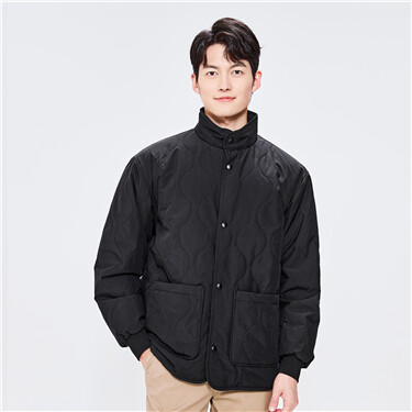 Quilted big pockets stand collar padded jacket
