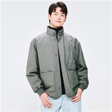 Quilted big pockets stand collar padded jacket
