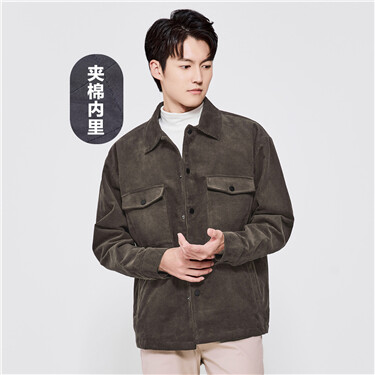 Turn-down collar cotton corduroy padded jacket