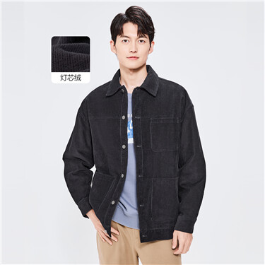 Quilted-lined turn-down collar corduroy jacket