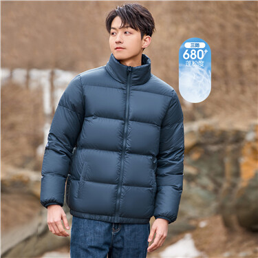 Solid color stand collar duck down jacket