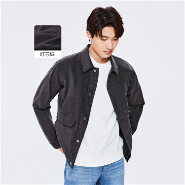 Asymmetrical pockets cotton corduroy jacket