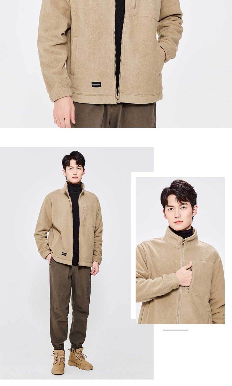 Men\'s Reversible Fleece Multi-pocket Stand Store Collar Open GIORDANO Jacket Chest Online 