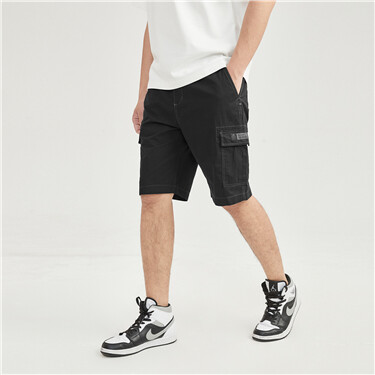 Cargo pockets half elastic waist cotton shorts