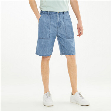 Patch pockets mid-rise lightweight denim shorts