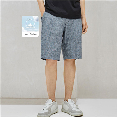 Linen cotton half elastic waist shorts